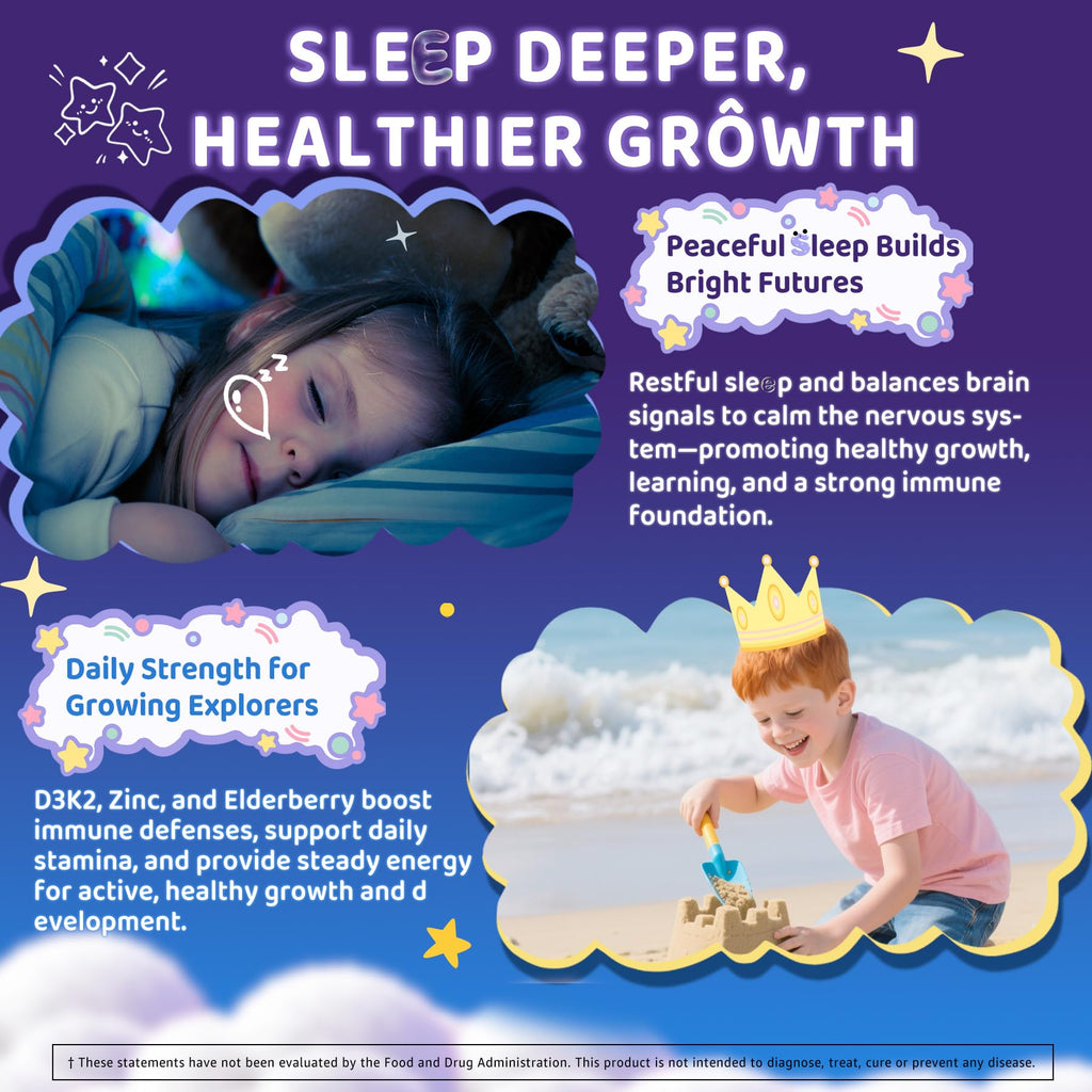 Kids Sleep Gummies, NO Melatonin Sleep Aid Gummies w/ Magnesium Glycinate, Magnesium Malate, L-Theanine, Lavender, B6, Zinc, D3K2 for Restful Sleep, Relax Brain & Muscle, Immune Support, Non-GMO 2Pack