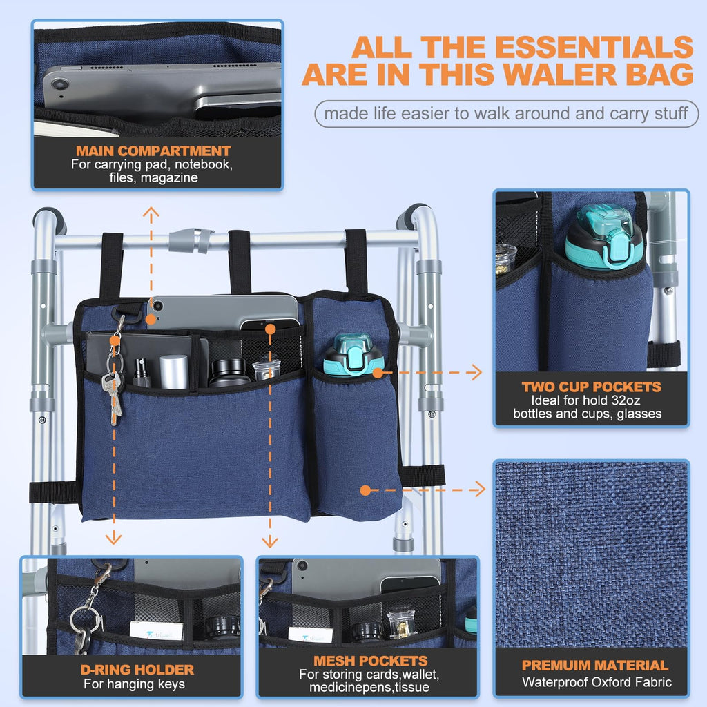 Premium Walker Bags for Folding Walkers Accessories with Cup Holder