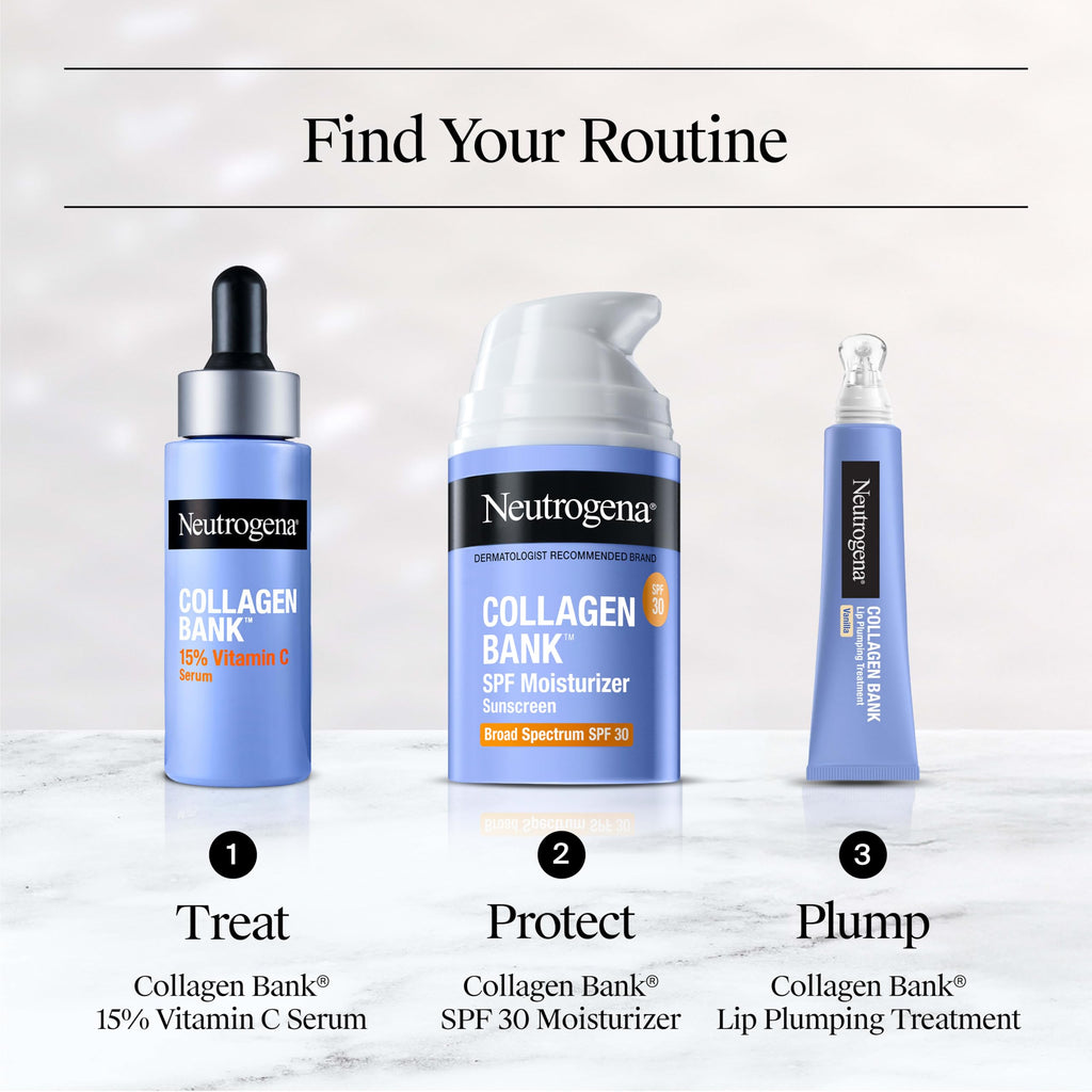 Neutrogena Collagen Bank 15%, Vitamin C Face Serum, 0.5 fl. oz | Fragrance-Free, for Anti-Aging Face and Neck, Collagen Essence, Micro-Peptides, Improves Uneven Tone, Plumps Skin
