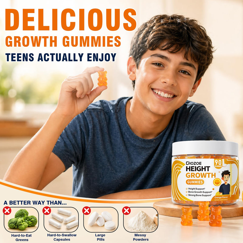 Height Growth Gummies (90 Count), Calcium 300mg, Magnesium Glycinate 50mg, Zinc, Ashwagandha, Vitamin D3 K2, Height Support Multivitamin, Bone Strength and Growth Supplement for Teens, Adults