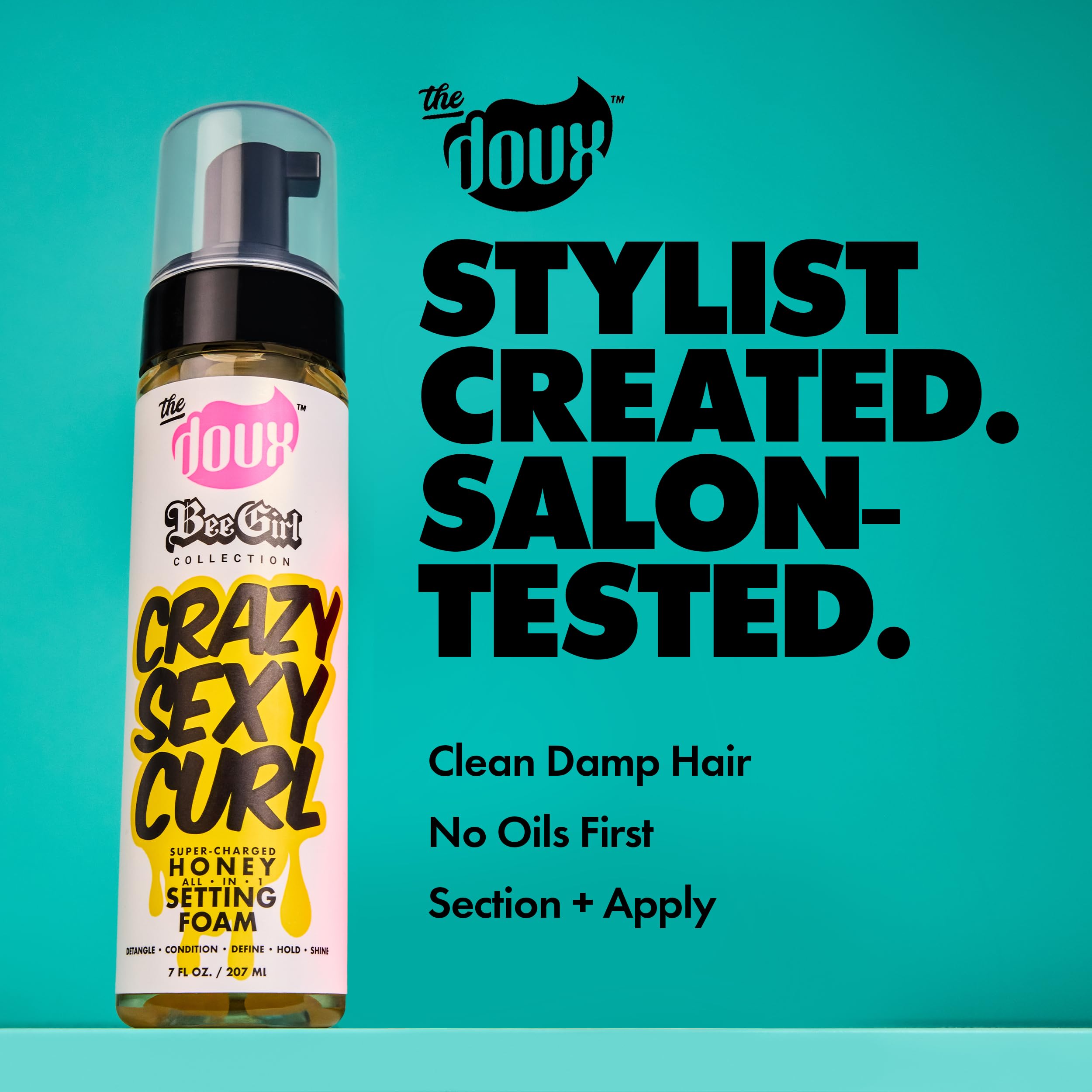 The Doux CRAZYSEXYCURL Honey Setting Foam, Styling Mousse, 7 oz | Aloe & Silk Amino Acids for moisture, Frizz Control & Moisture, For All Curl Types, Alcohol-Free