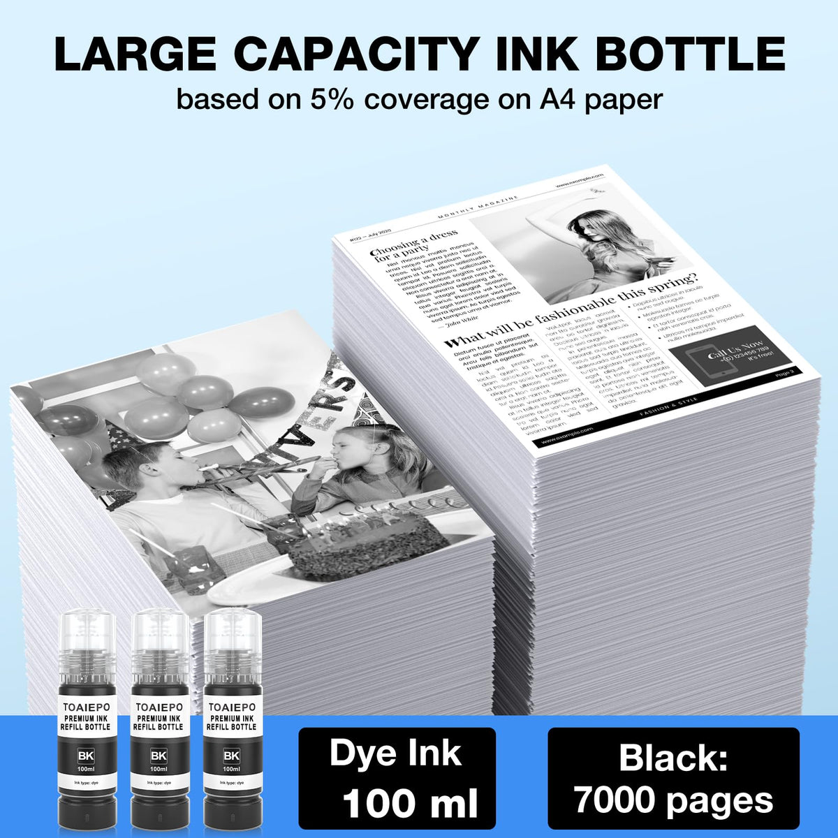 Black Ink Refill Bottles Replacement for T522 Black Ink