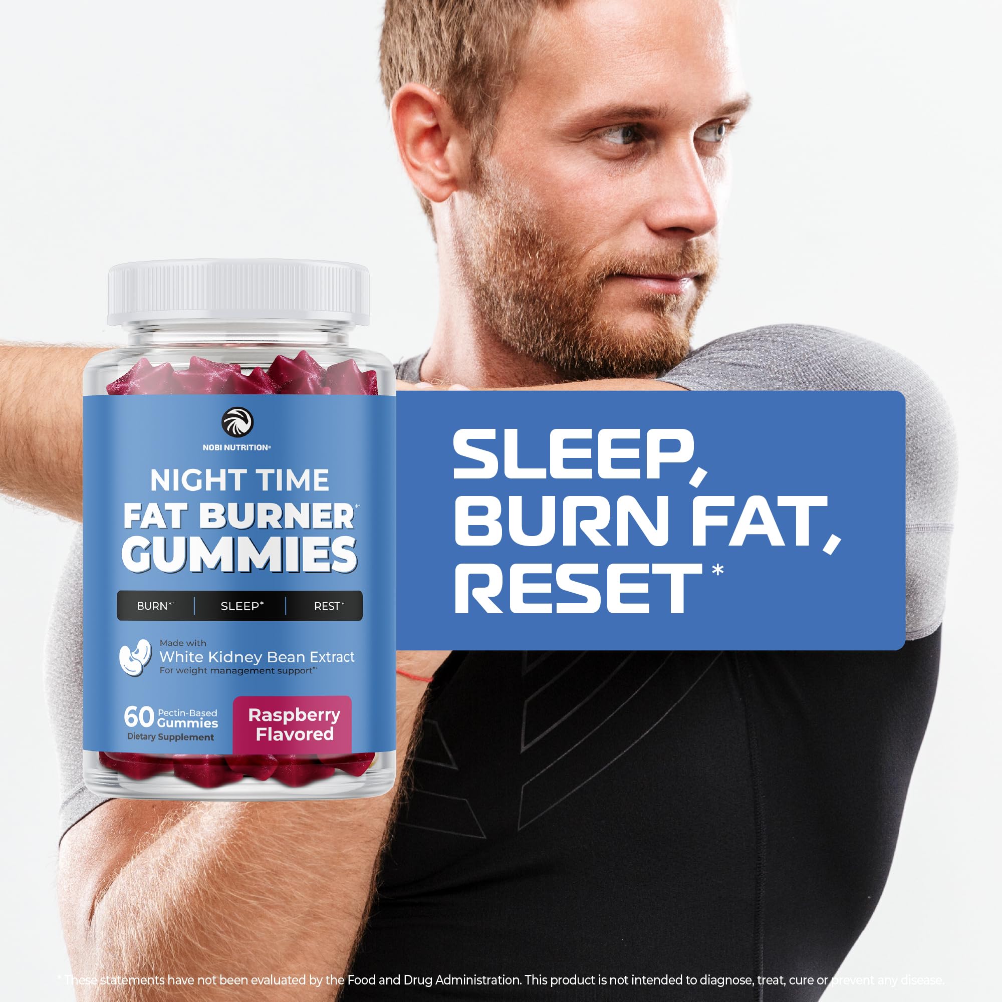 Night Time Fat Burner Gummies, Sleep Support and Weight Loss Supplement | Slimming Hunger Suppressant & Metabolism Booster, Shred Belly Fat While You Sleep, 60 Nighttime Diet Gummies for Women & Men