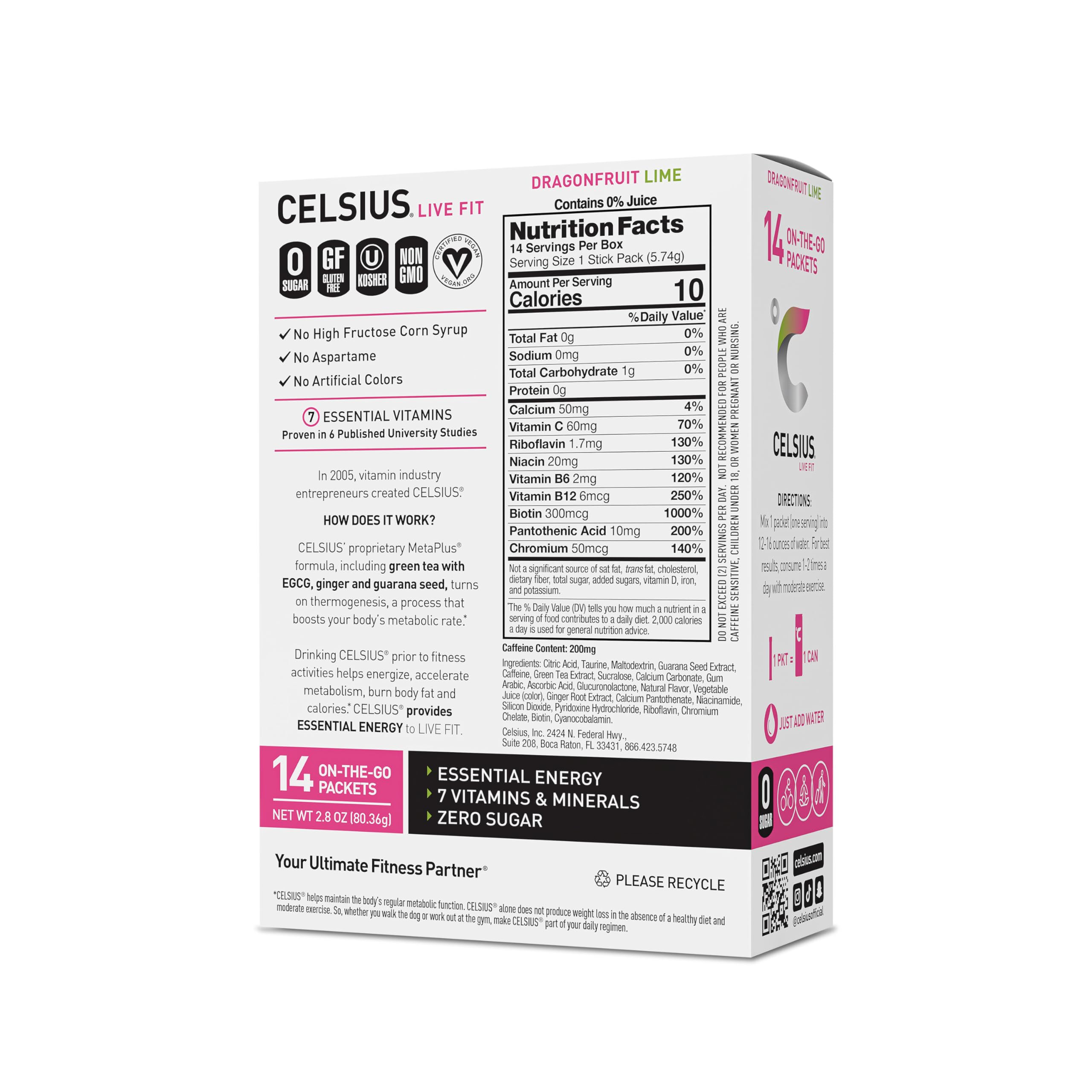 Buy now CELSIUS On The Go Strawberry Mango, Sugar Free Energy Drink Mix (14 Sticks per Pack) Dragonfruit Lime 2.8 Ounce (Pack of 2) at indiglob india