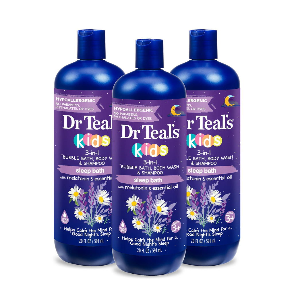 Dr Teal's Kids 3-in-1 Sleep Bubble Bath, Body Wash & Shampoo with Melatonin & Essential Oil, Lavender Scent, 20 fl oz (Pack of 3)