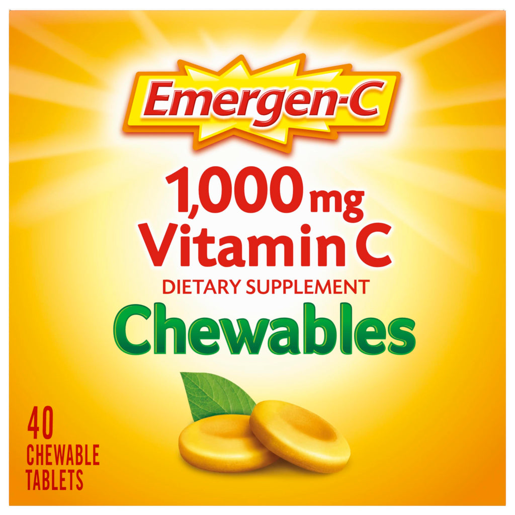 Emergen-C Vitamin C 1000mg Immune Support Chewables, Orange, 40 Tablets | Chewable Tablets, B Vitamins, Zinc and Manganese, No Water Needed, More Vitamin C than 10 Oranges
