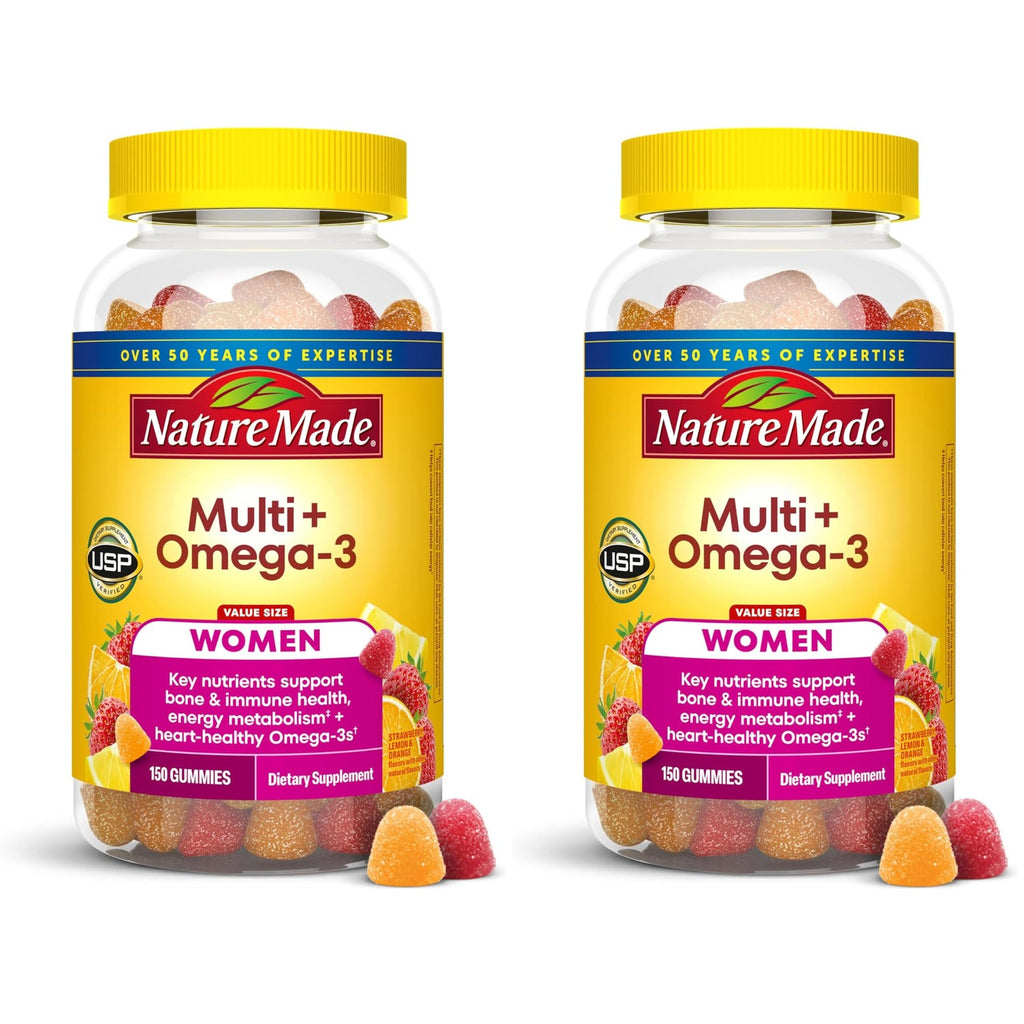 Nature Made Womens Gummy Multivitamins with Omega-3, 150 Gummies | Multivitamin for Women for Daily Nutritional Support, Strawberry, Lemon & Orange Flavors, 75 Day Supply