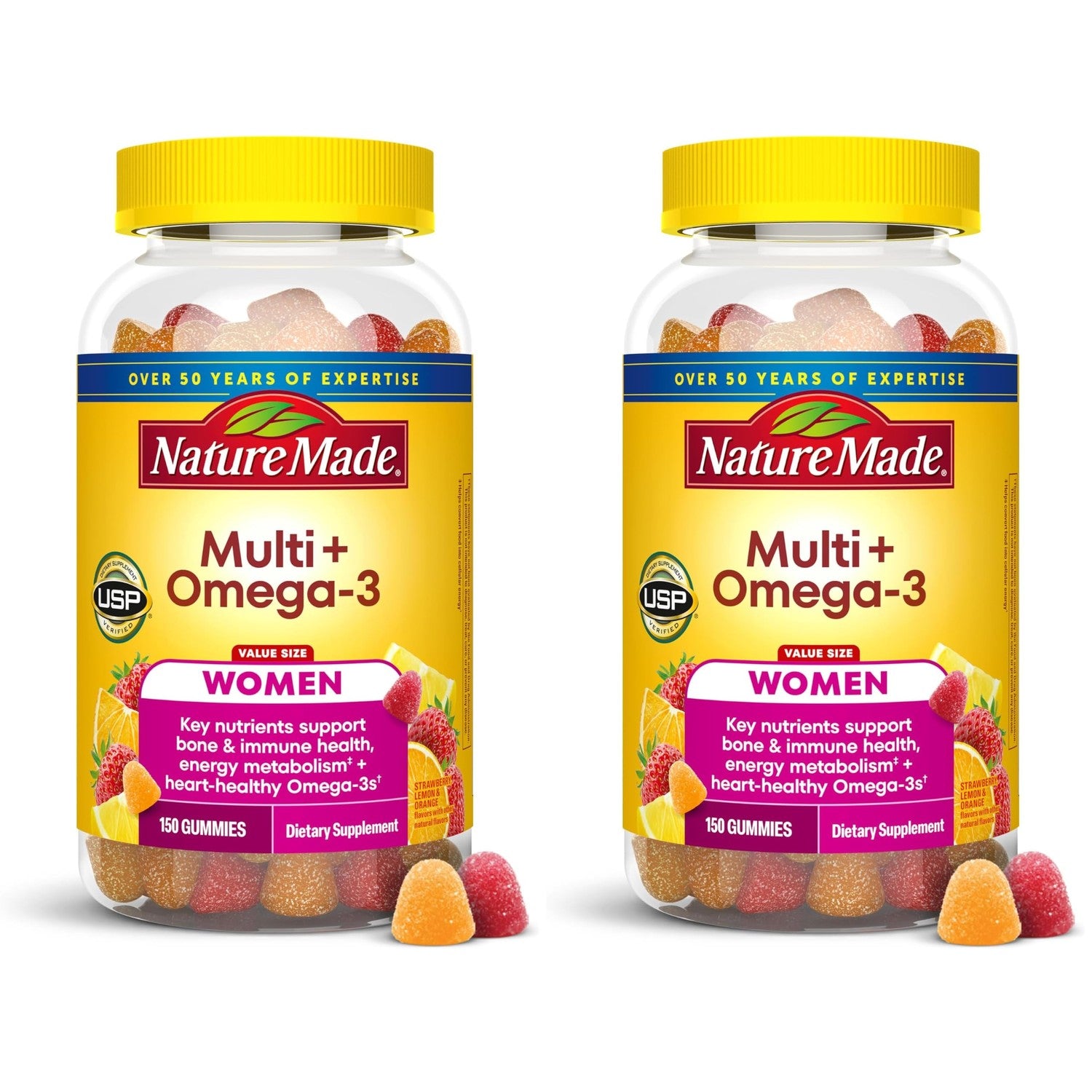 Nature Made Womens Gummy Multivitamins with Omega-3, 150 Gummies | Multivitamin for Women for Daily Nutritional Support, Strawberry, Lemon & Orange Flavors, 75 Day Supply
