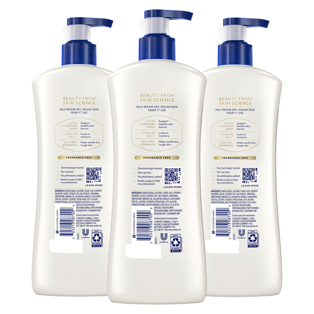 Vaseline Advanced Repair Body Lotion for Dry Skin, Unscented 20.3oz 3ct | Body moisturizer delivers 72HR moisture with Vaseline Jelly & Ultra-Hydrating Lipids to help restore skin's moisture barrier