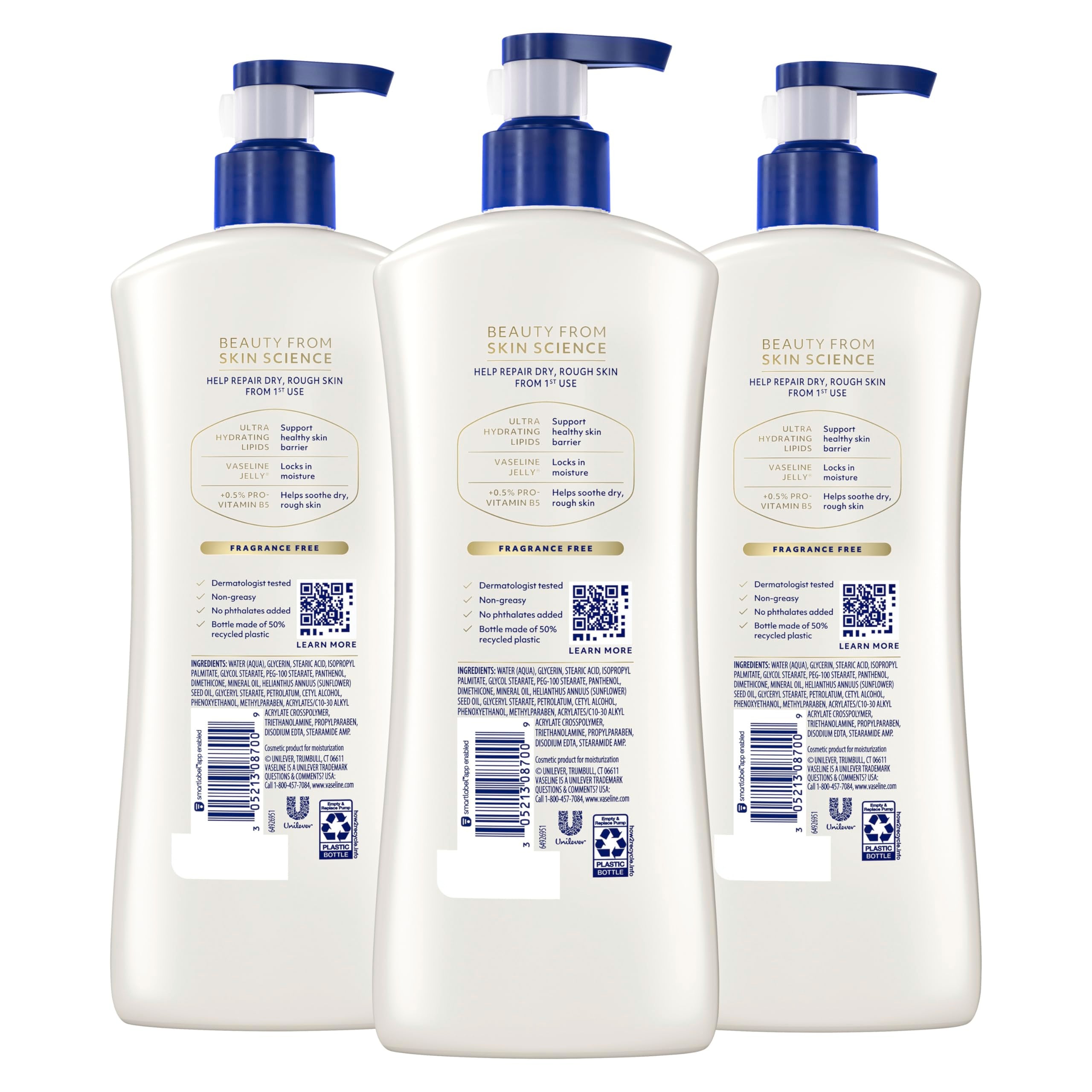Vaseline Advanced Repair Body Lotion for Dry Skin, Unscented 20.3oz 3ct | Body moisturizer delivers 72HR moisture with Vaseline Jelly & Ultra-Hydrating Lipids to help restore skin's moisture barrier