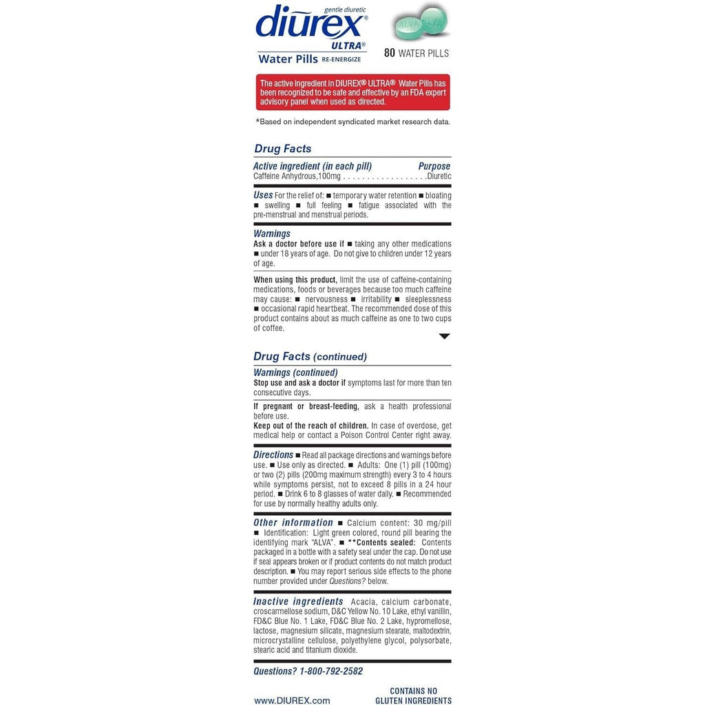 Buy now Diurex Ultra Re-Energizing Water Pills - Relieve Water Bloat - Feel Better & Less Heavy - 80 Count at indiglob india