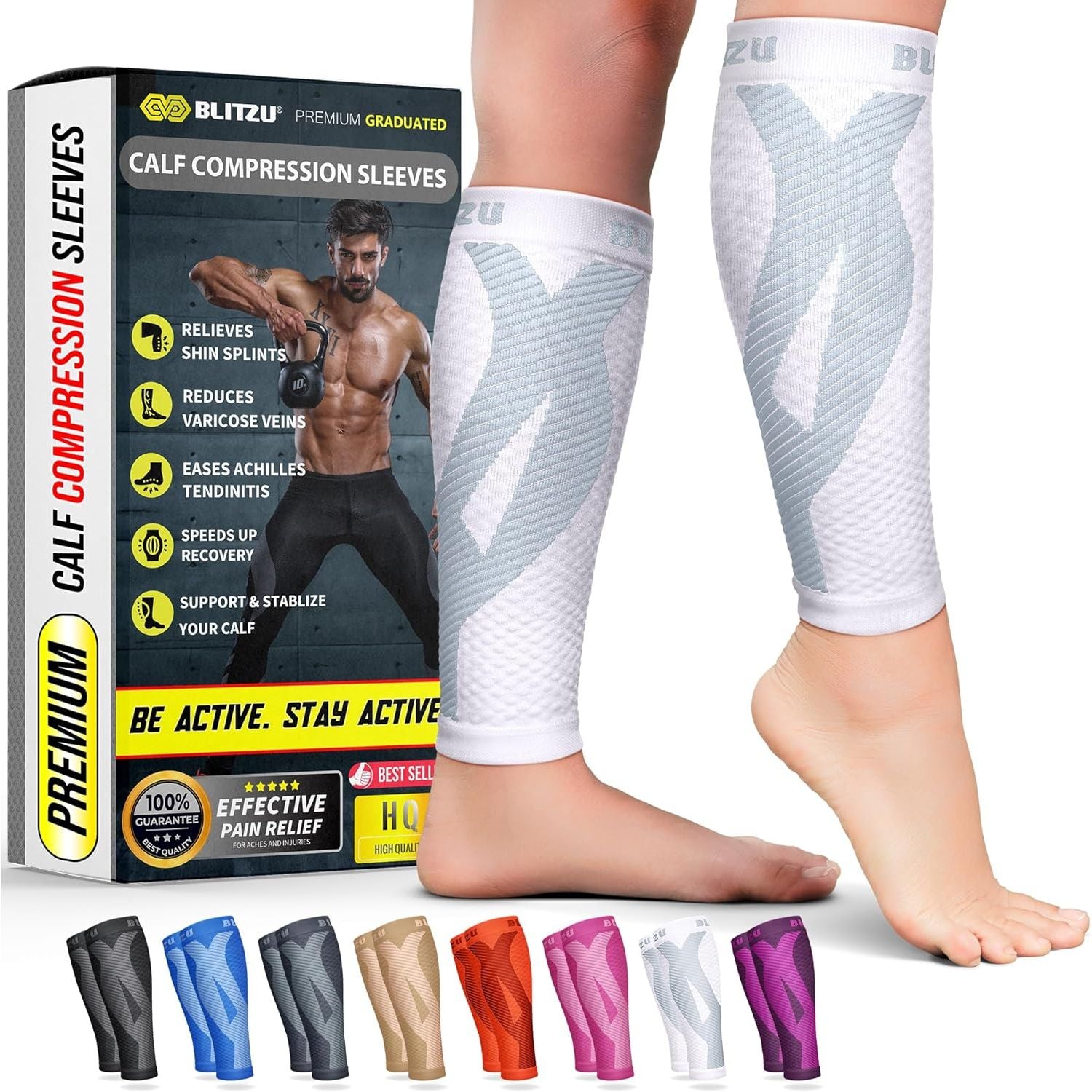Buy now BLITZU Calf Compression Sleeve for Men & Women Footless Compression Socks Support Runners Leg Sleeve Shin Splints Pain Relief XX-Large White at indiglob india