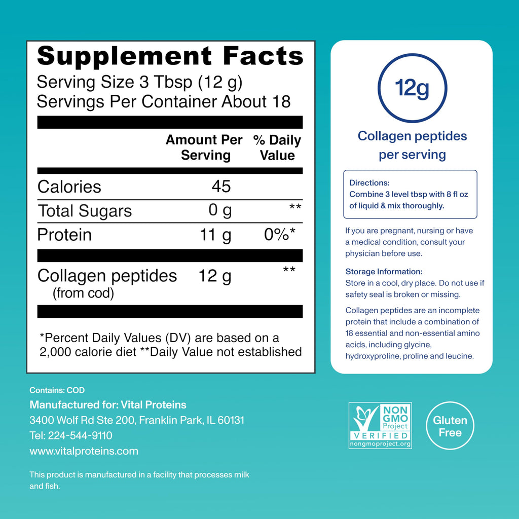 Vital Proteins Marine Collagen Peptides Powder Supplement, 7.8oz | Marine Collagen Peptides, Supports Hair Skin Nails & Joints, Hydrolyzed Collagen, 12g Per Serving