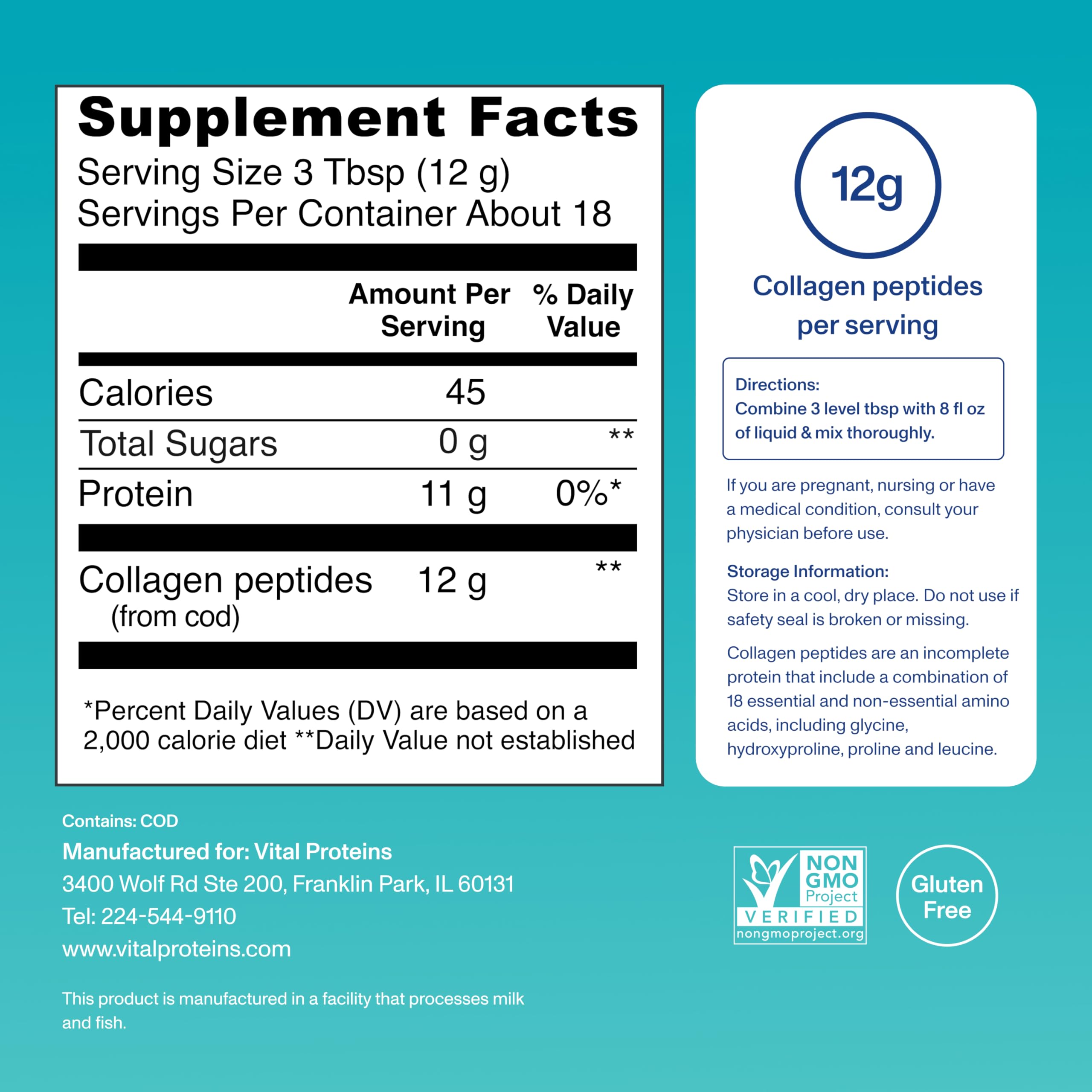 Vital Proteins Marine Collagen Peptides Powder Supplement, 7.8oz | Marine Collagen Peptides, Supports Hair Skin Nails & Joints, Hydrolyzed Collagen, 12g Per Serving