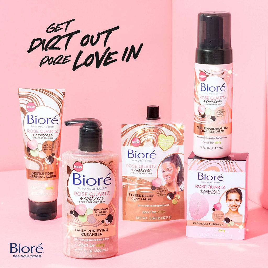 Buy now BiorÃ© Rose Quartz + Charcoal Daily Purifying Cleanser, Oil Free Facial Cleanser Energizes Skin, Dermatologist Tested and Cruelty Free, 6.77 oz at indiglob india
