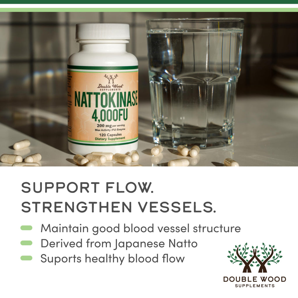 Nattokinase 2,000 FU, Cardiovascular + Blood Pressure Support, 120 Capsules | Blood Flow + Circulation Support, Fibrinolytic Enzyme, Nattokinase Supplement, Two Capsules for 4000 FU, Third-Party Tested
