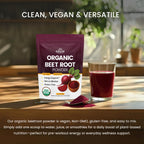 Organic Beet Root Powder (8oz) USDA Organic Beetroot Powder Supplement - Energy, Heart & Immune Support for Adults - Vegan Beetroot Juice - Rich in Nitrates - Non GMO, Gluten-Free & Made in USA