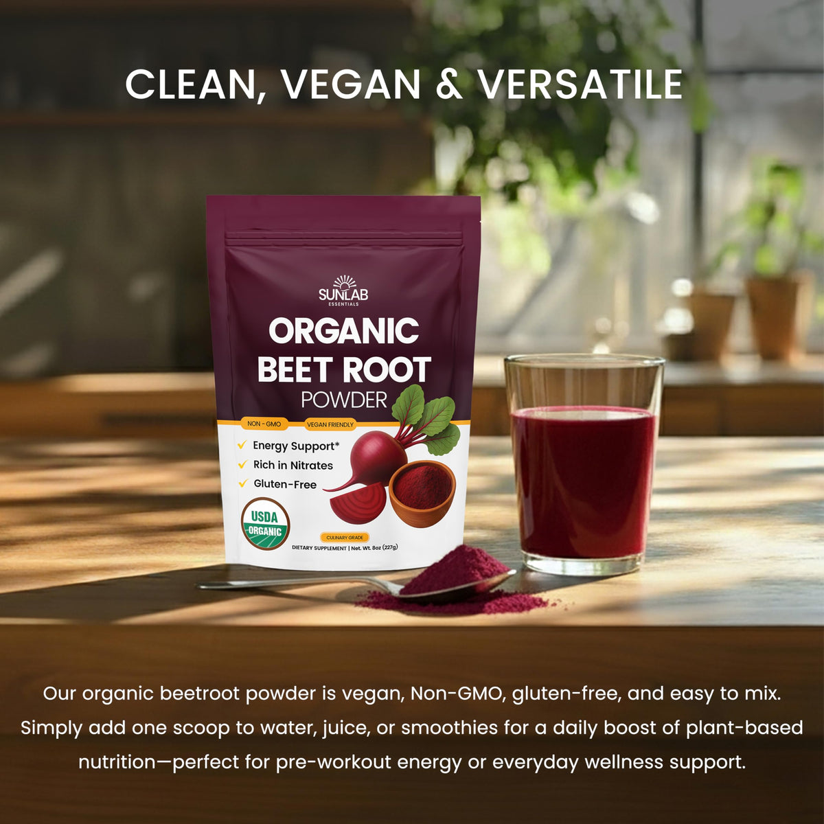 Organic Beet Root Powder (8oz) USDA Organic Beetroot Powder Supplement - Energy, Heart & Immune Support for Adults - Vegan Beetroot Juice - Rich in Nitrates - Non GMO, Gluten-Free & Made in USA