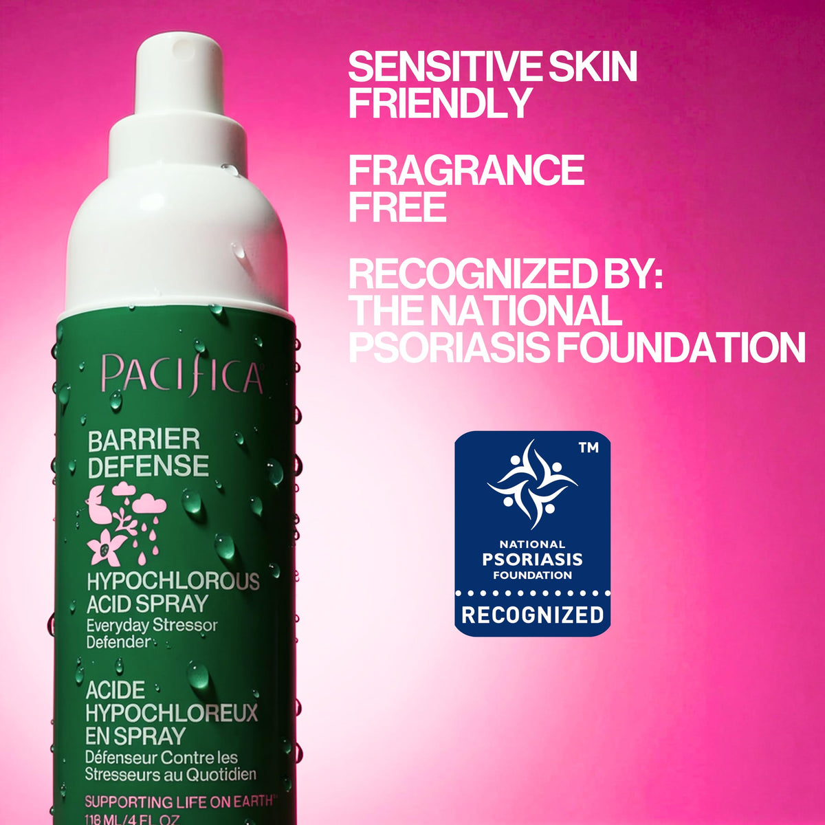 Pacifica Hypochlorous Acid Spray for Face and Skin; Barrier Defense Facial Mist | Soothe Redness, Acne, Eczema, Irritation | HOCl Non-Toxic Clean Formula Facial Cleanser Spray | Fragrance-Free, Vegan