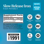 21st Century Slow Release Iron 45mg Tablets, Gentle on Stomach, 60 Count | High-Potency Ferrous Sulfate, Compare VS. Slow FE® & Healthy Red Blood Cells, Gluten Free, No Added Yeast, For Women & Men
