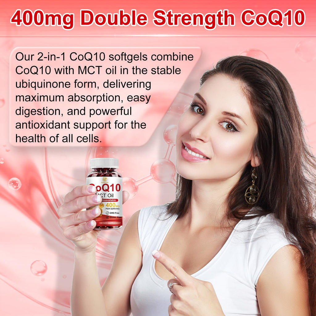 CoQ10 400mg Per Serving, 300 Softgels Extra Strength with MCT Oil | Coenzyme Q10 as Ubiquinone, Antioxidant Support for Heart & Energy Health, Non-GMO,Gluten & Soy-Free,150-Day Supply
