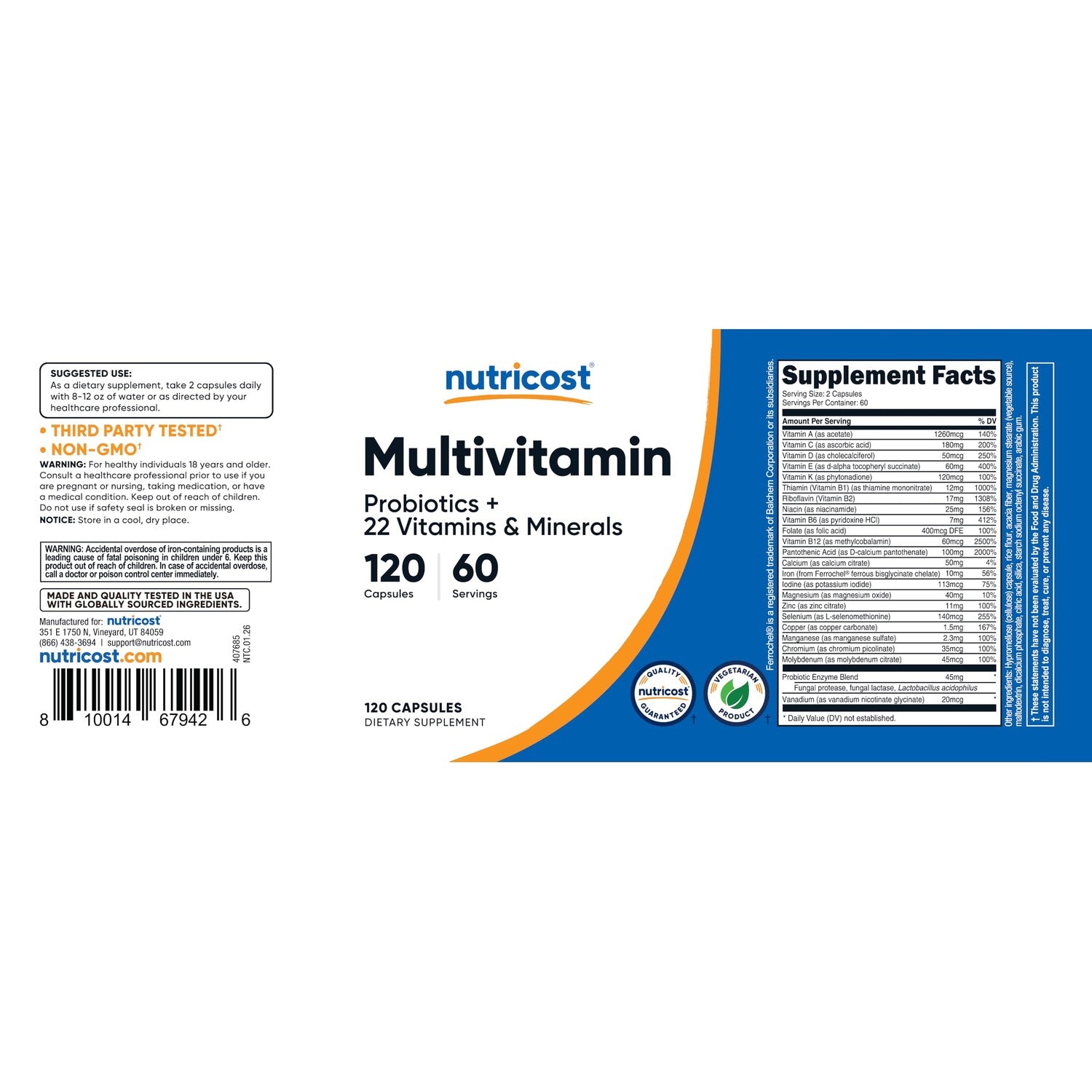 Nutricost Multivitamin with Probiotics 120 Vegetarian Capsules | Packed With Vitamins & Minerals