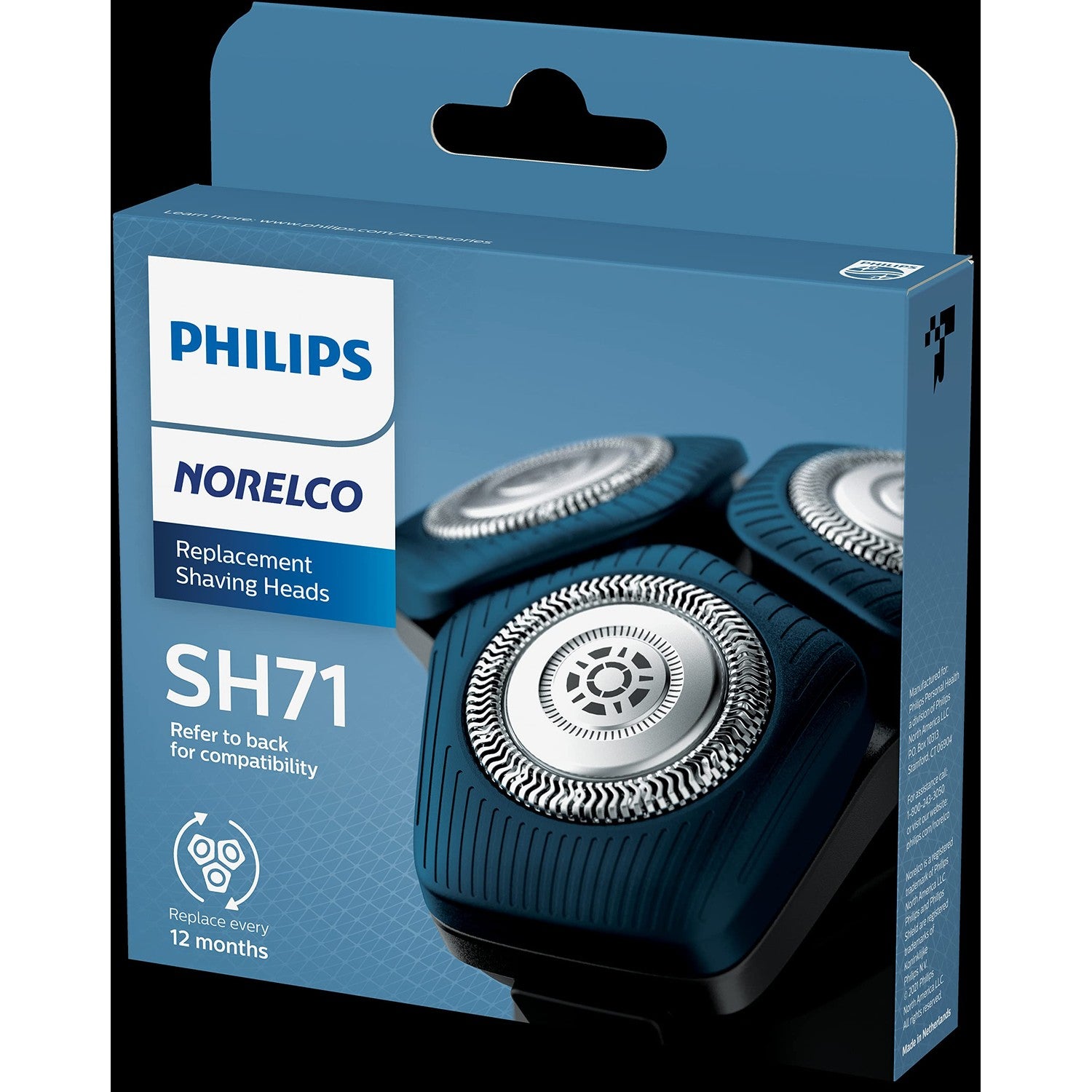 Philips Norelco Genuine Replacement Heads, 3 Count | 45 Self Sharpening SteelPrecision blades, Compatible with Series 5000 & 7000, SH71/52