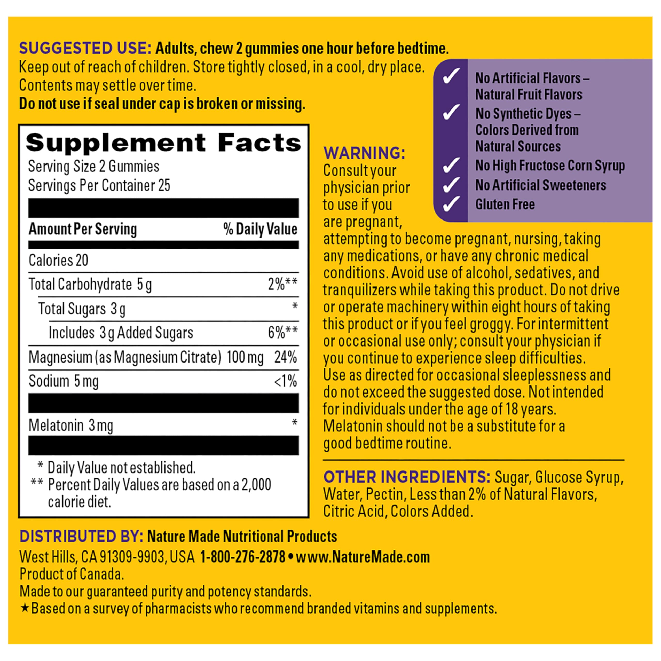 Nature Made Melatonin + Magnesium Gummies, Melatonin 3mg, 50 Gummies | Non-Habit Forming Sleep Aid, Sleep and Relax Support with Magnesium Citrate, Strawberry Flavor, 25 Day Supply