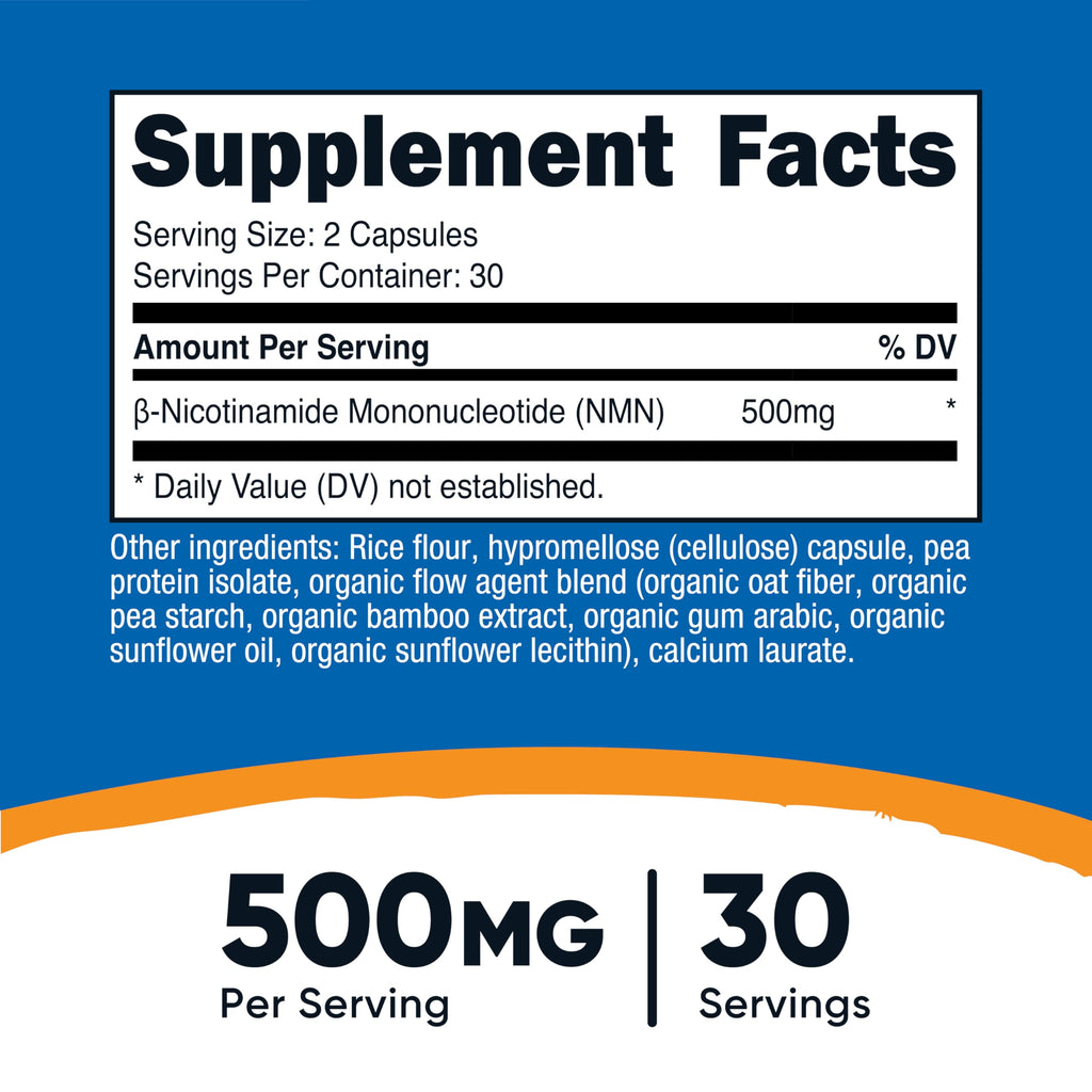 Nutricost NMN (Nicotinamide Mononucleotide) 500mg, 60 Capsules | Vegetarian Friendly, 30 Servings, Gluten Free, GMO Free