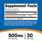 Nutricost NMN (Nicotinamide Mononucleotide) 500mg, 60 Capsules | Vegetarian Friendly, 30 Servings, Gluten Free, GMO Free