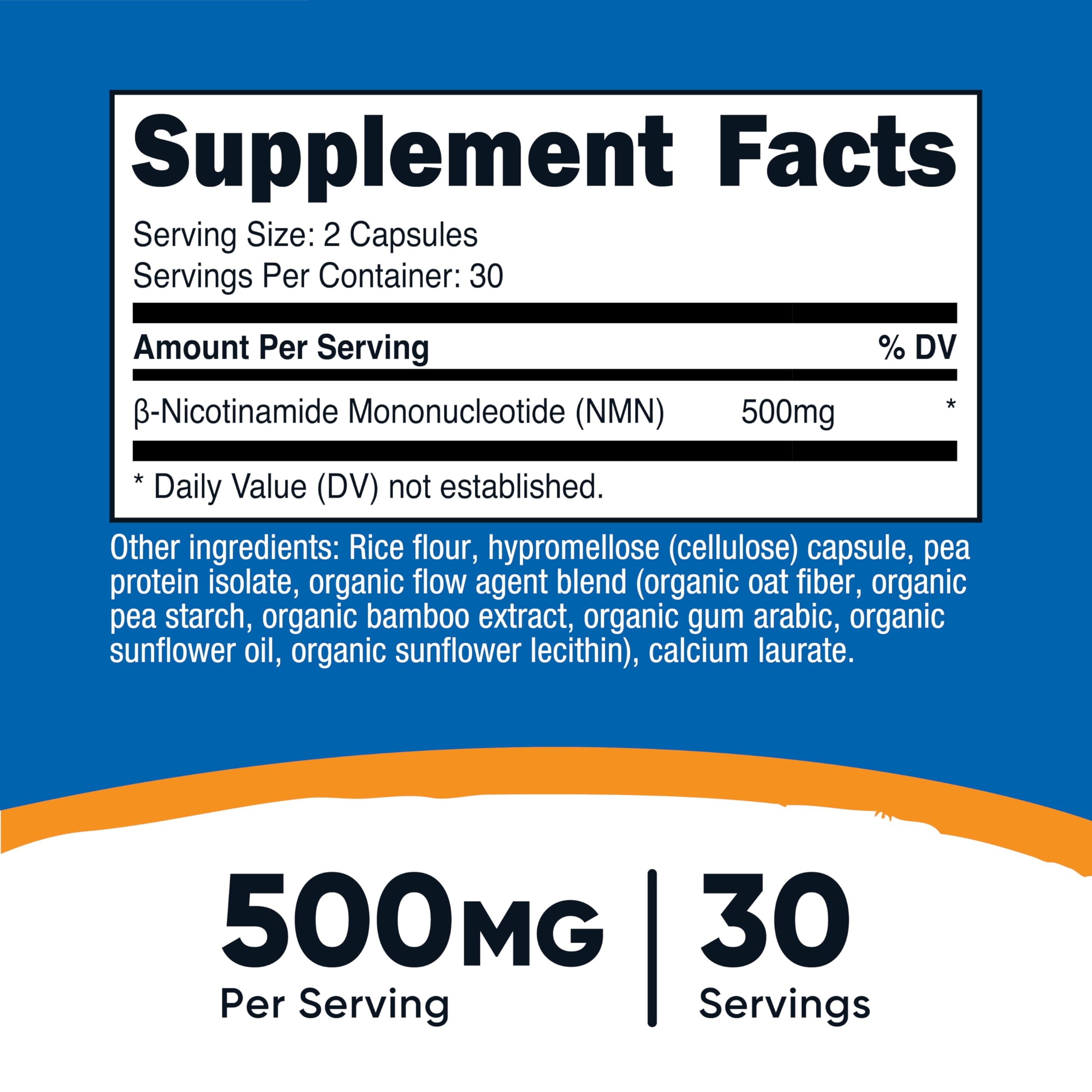 Nutricost NMN (Nicotinamide Mononucleotide) 500mg, 60 Capsules | Vegetarian Friendly, 30 Servings, Gluten Free, GMO Free