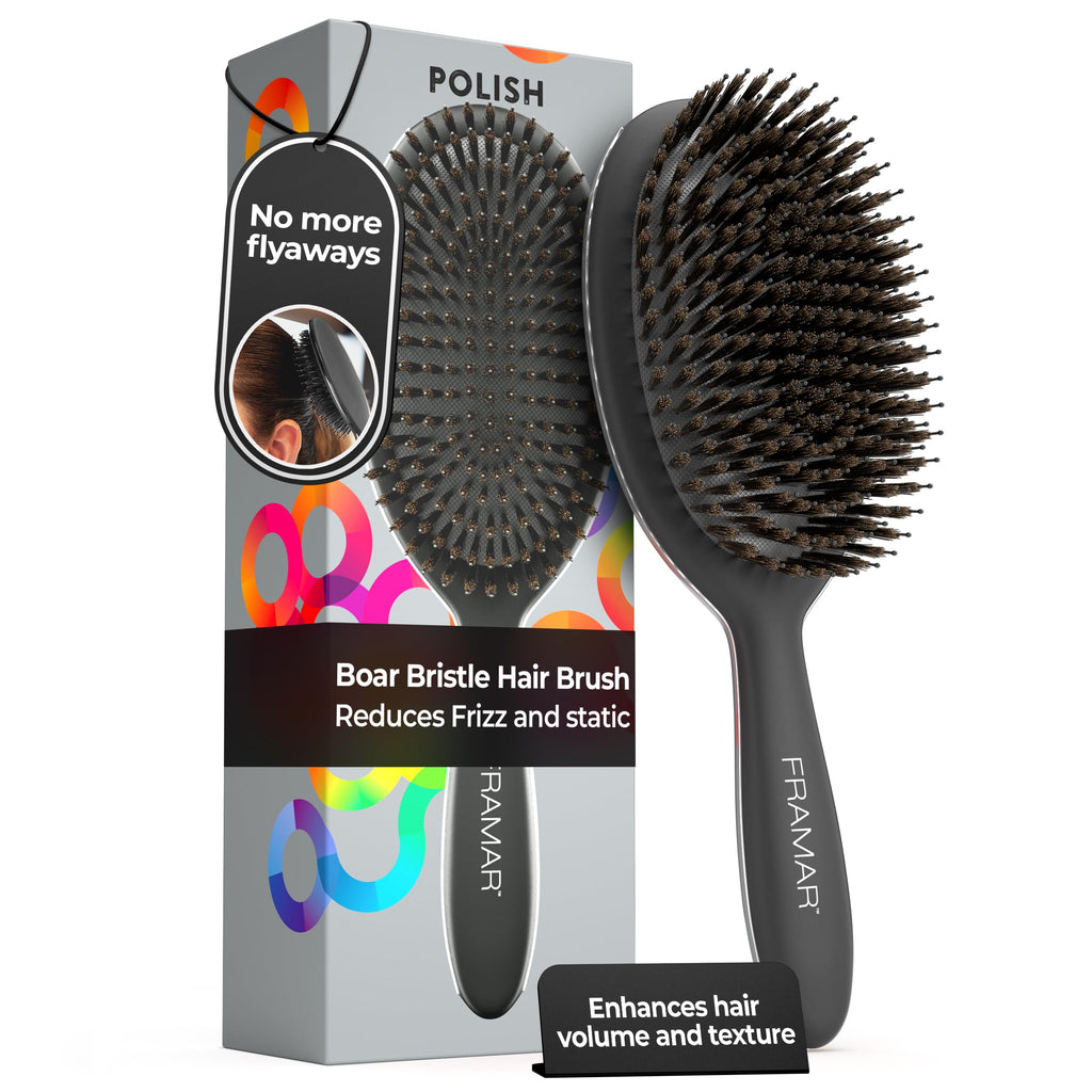 FRAMAR Soft Boar Bristle Hair Brush For Women, Boars Hair Brush For Women | Boar Brush For Fine Hair, Hairbrush For Fine Hair, Soft Bristle Brush For Slick Back, Volume and Shine, Chocolate