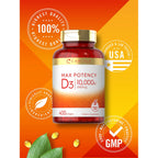 Carlyle Vitamin D3 10000 IU (250 mcg) | 400 Softgels | Value Size | Max Potency | Non-GMO, Gluten Free Supplement