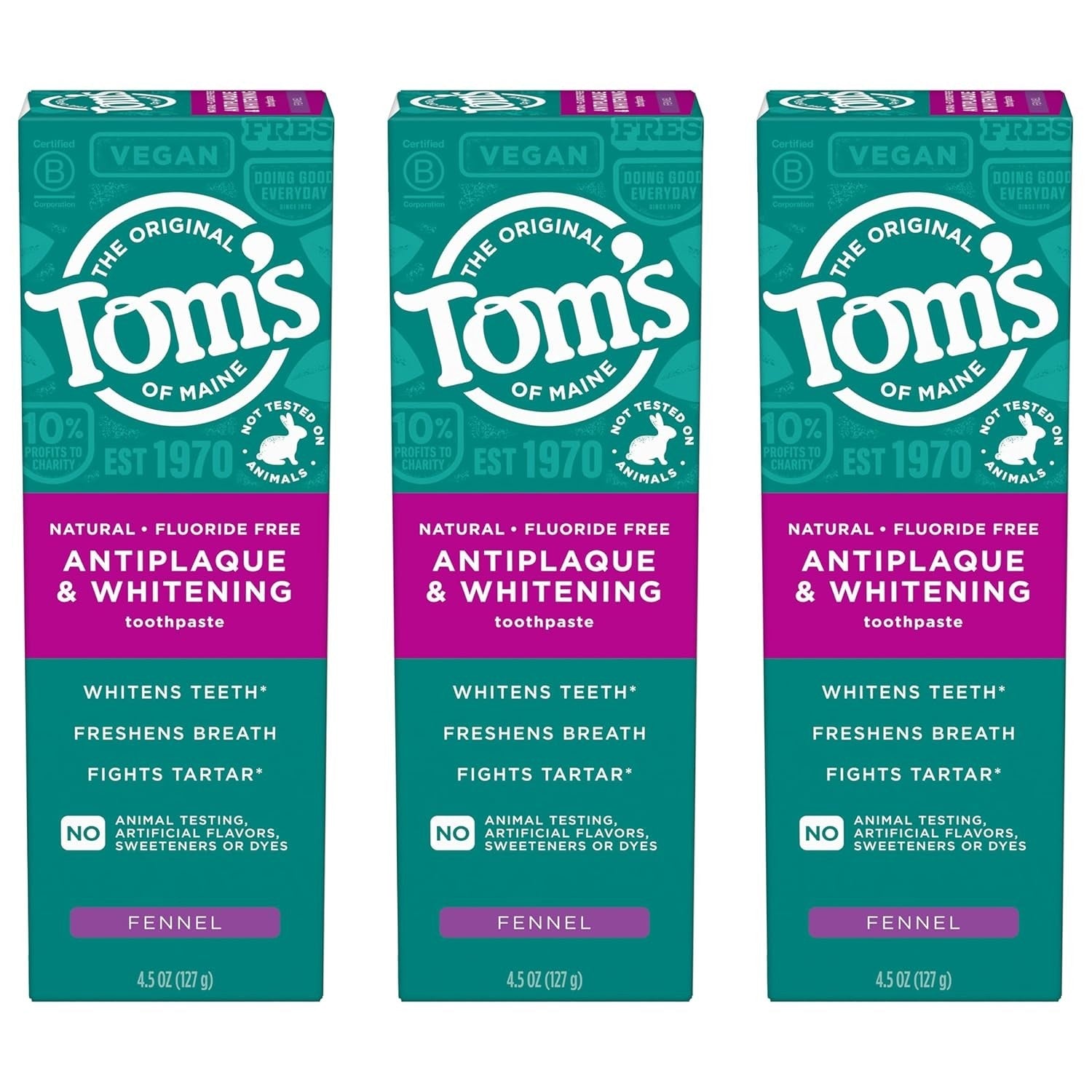 Buy now Tom's of Maine Fluoride-Free Antiplaque & Whitening Natural Toothpaste, Peppermint, 5.5 oz. (Pack of 2) 4.5 Ounce (Pack of 3) Fennel at indiglob india