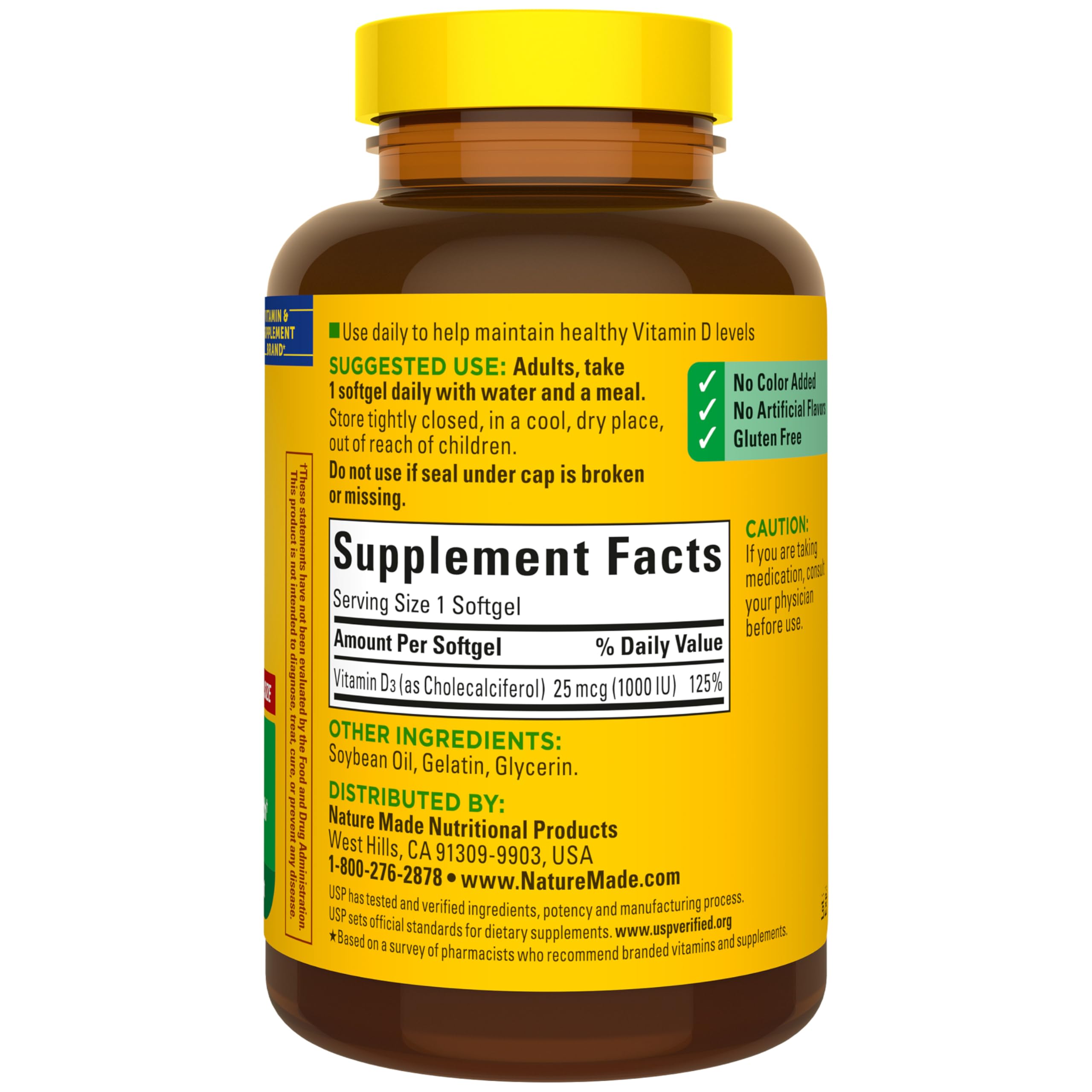 Nature Made Vitamin D3 1000 IU (25 mcg), 300 Vitamin D Softgels | Vitamin D Supplement for Immune, Bone, Teeth and Muscle Health Support, 300 Day Supply