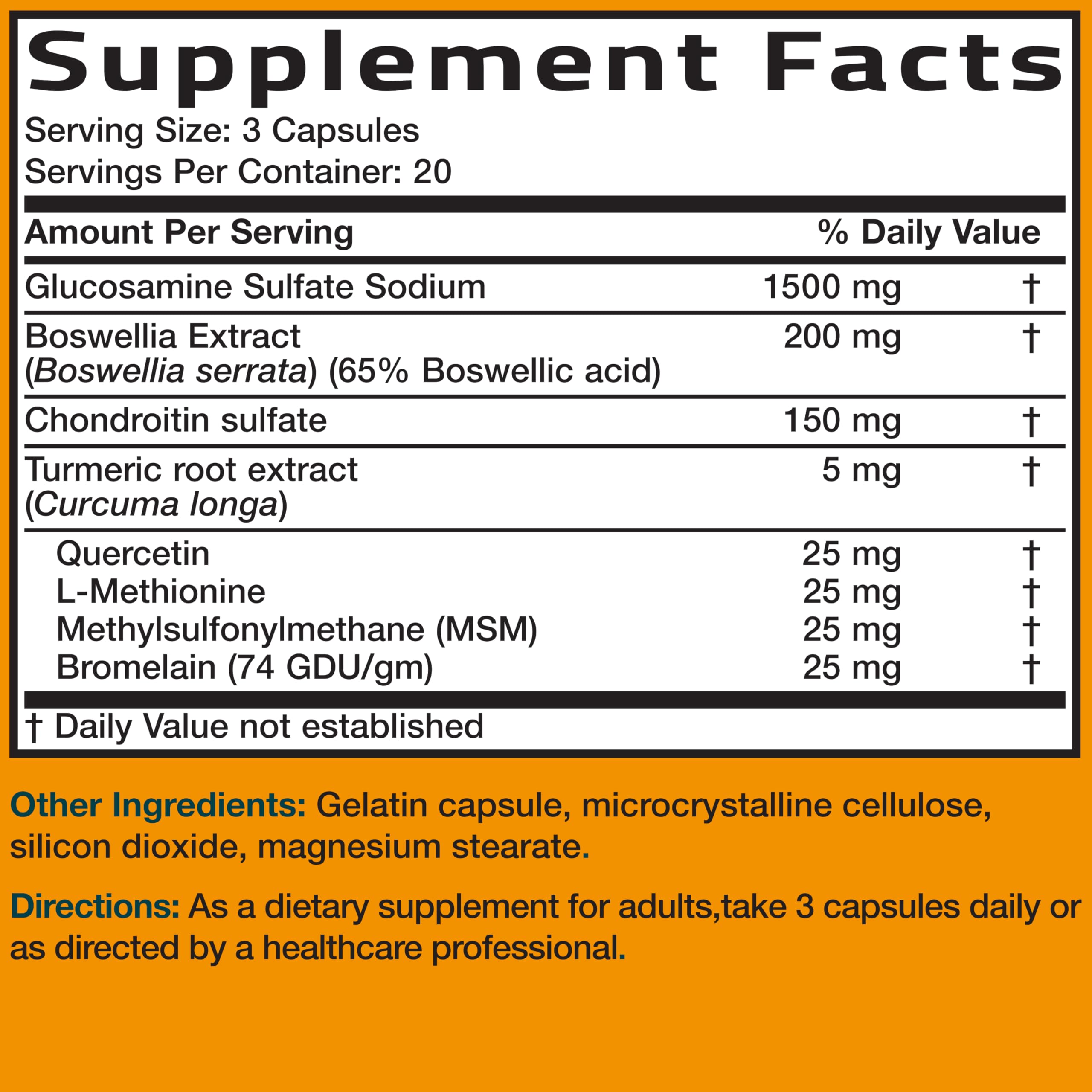 Bronson Glucosamine Chondroitin Turmeric & MSM Joint Support, 60 Capsules | Standardized Boswellia, Shellfish-Free Glucosamine, Mobility & Comfort Support, Non-GMO, Gluten-Free & Soy-Free
