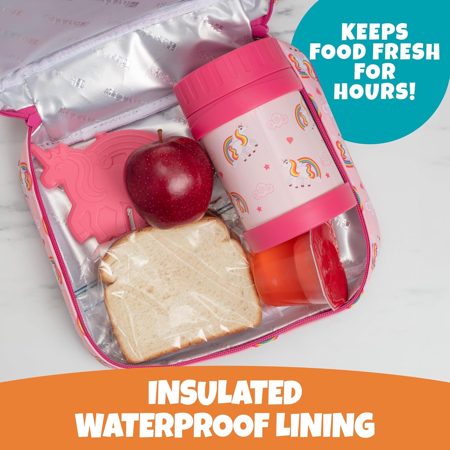 Buy now Bentology Kids Lunch Bag Set w Matching Reusable Food Jar & Hard Ice Pack- Unicorn- Insulated Tote, Stainless Steel thermos & Freezer Pack to Keeps Food Fresh for Hours- Back to School Lunch Box Kits at indiglob india
