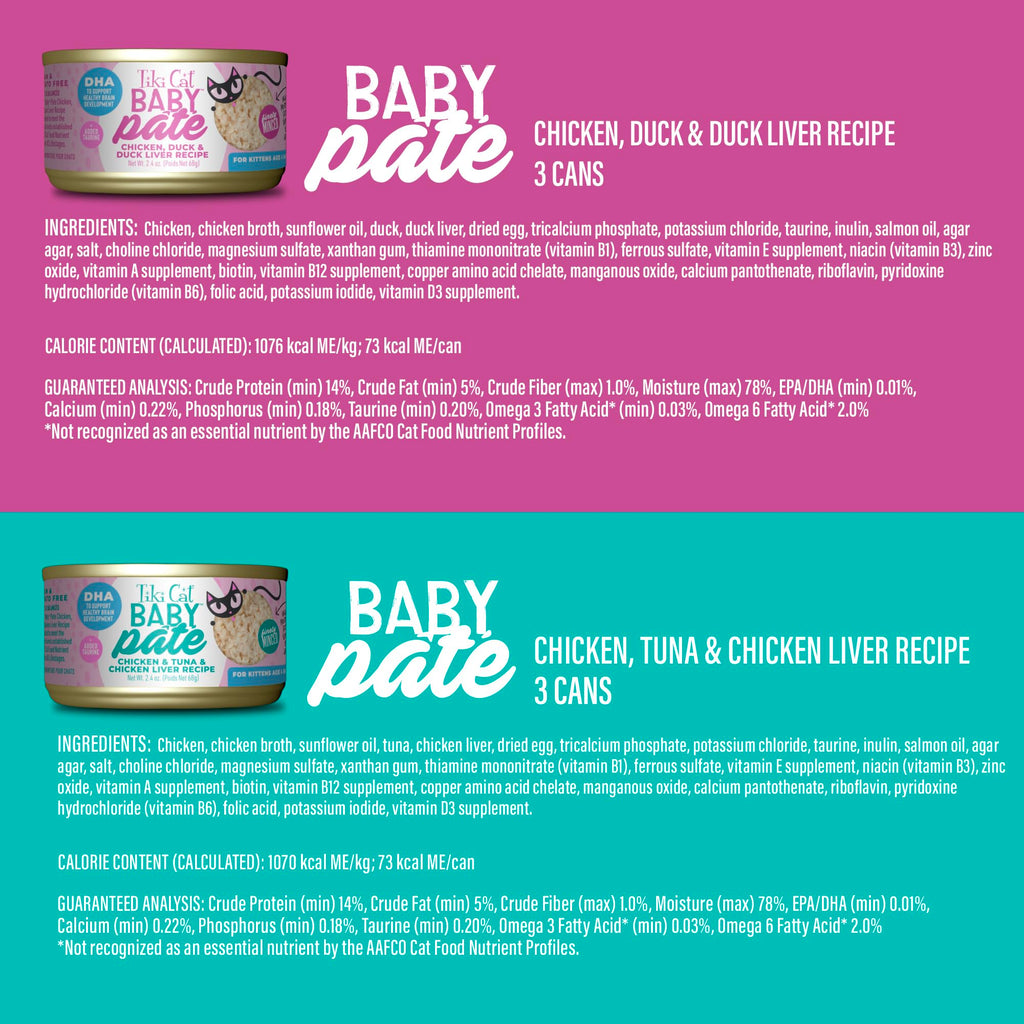 Tiki Cat Baby Pate Wet Kitten Food, Variety Pack, 2.4 oz. Cans (12 Count)