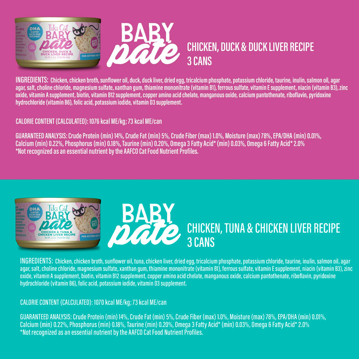 Tiki Cat Baby Pate Wet Kitten Food, Variety Pack, 2.4 oz. Cans (12 Count)
