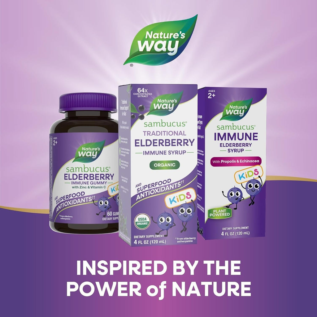 Buy now Nature's Way Sambucus Elderberry Traditional Immune Syrup for Ages 1+, Traditional Immune Support*, Antioxidant Support*, Black Elderberry Extract, USDA Certified Organic, 4 Fl Oz at indiglob india