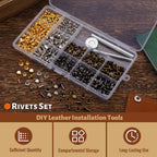 240 Set Leather Rivets 4 Colors 3 Sizes Double Cap Rivets for Leather