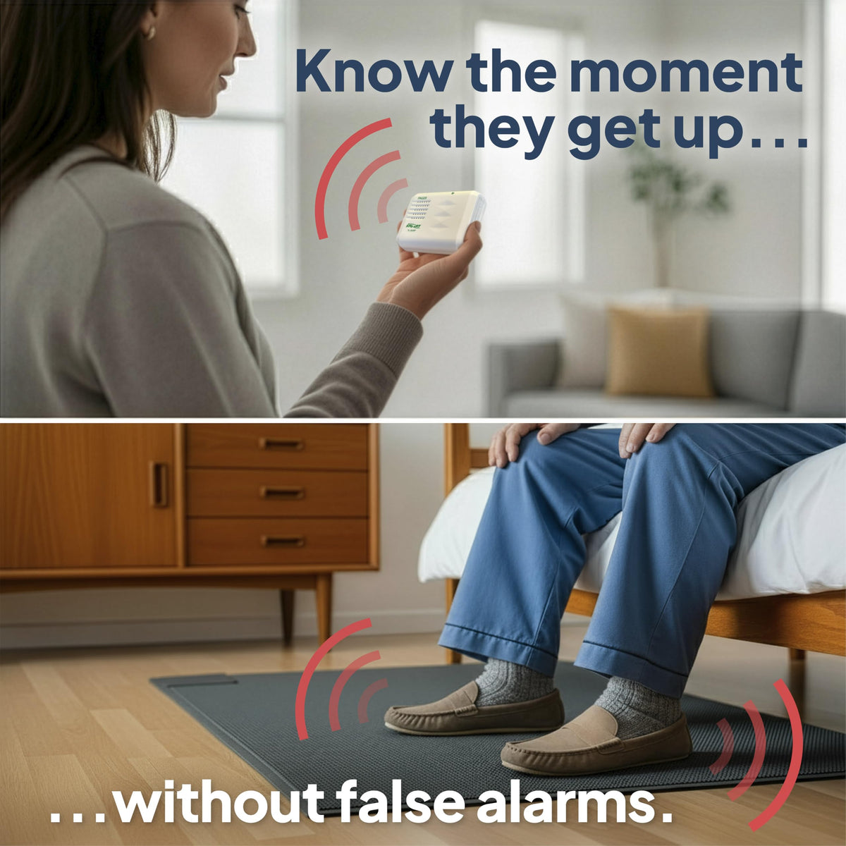 Smart Caregiver Floor Mat Alarm and Pager System - Includes Wireless Pager that Alerts When Someone Steps on the Durable 24in x 48in Floor Mat Sensor
