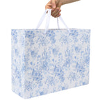 16.5" Extra Large Blue Floral Gift Bag Set with Handles, Greeting Card, White Tissue Papers and Stickers for Women Girls for Birthdays, Valentine's Day, Weddings, Anniversaries, Mother's Day, Flowers Design, 1 Pcs