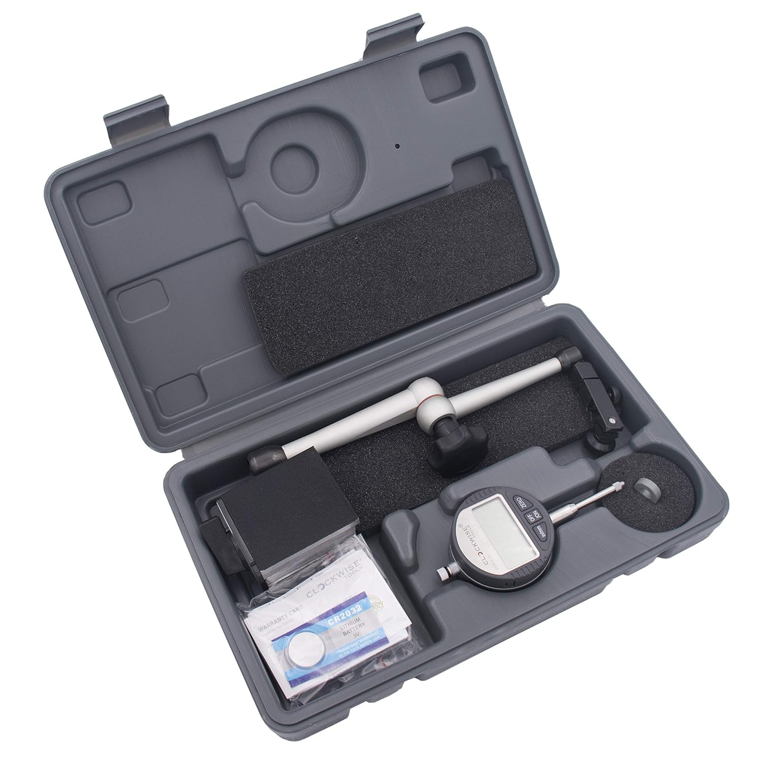 Buy now Clockwise Tools Digital Indicator with Magnetic Base Holder Stand, DIBR-0105 0-1 Inch/25.4mm, Inch/Metric Conversion, Auto Off at indiglob india