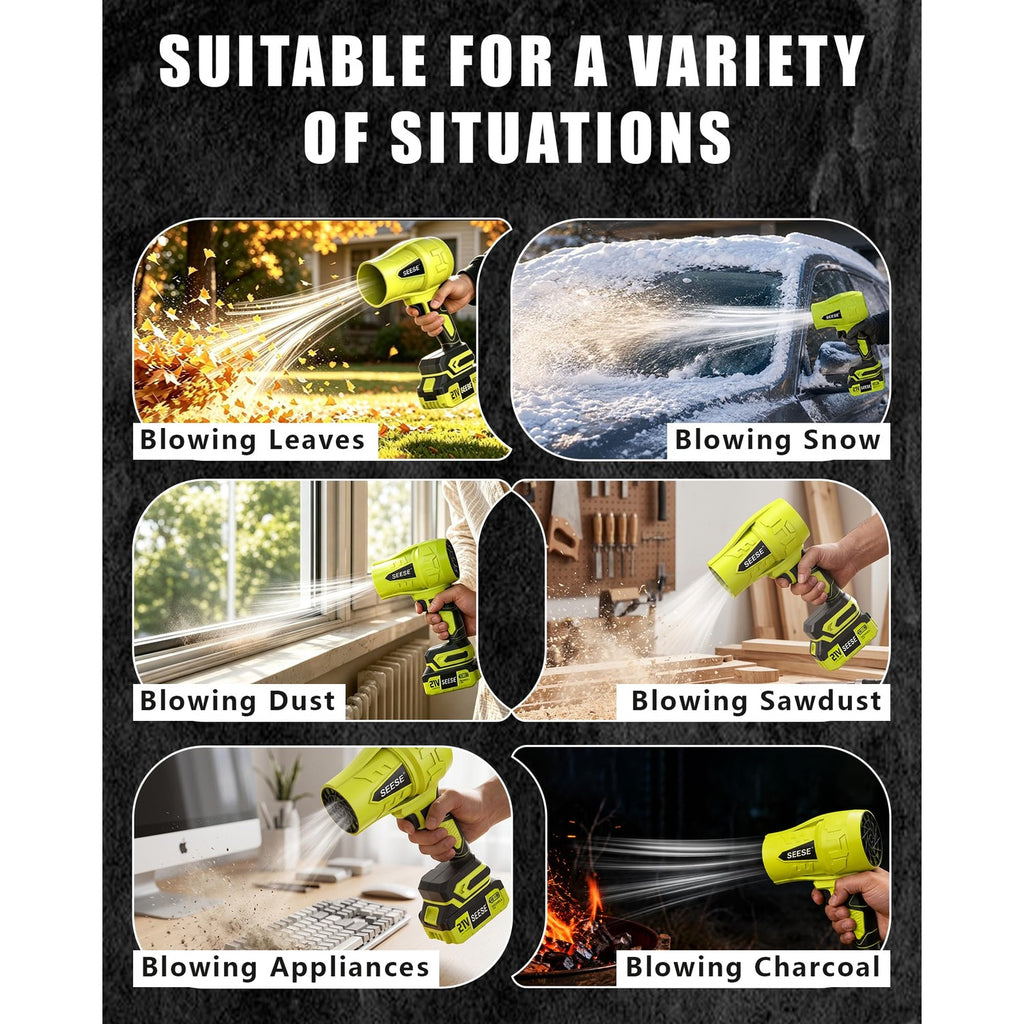 SEESE Turbo Cordless Leaf Blower, 600 CFM Turbo Jet, Lightweight Handheld Blower for Yard Leaves, Wood Shavings, Car Drying with 21V 4.0Ah Battery & Ergonomic Handle, Best Gifts for Husband, Men, Dad