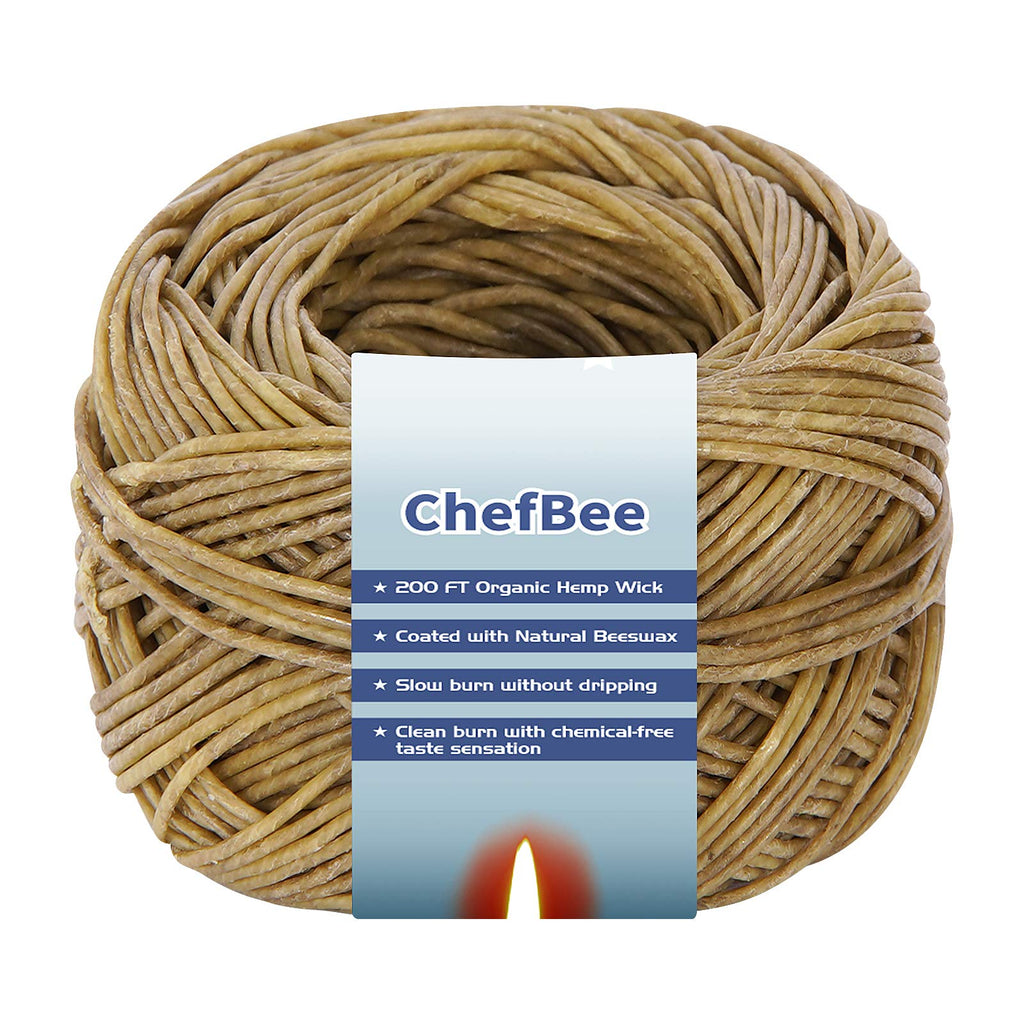CHEFBEE 200FT Organic Hemp Wick with Natural Beeswax Coating