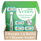 Gillette Venus Razor for Women, Extra Smooth, Includes 1 Reusable Razor Handle + 4 count 5-Bladed Razor Refills, Women's Razor with Durable Metal Handle and Shower Holder