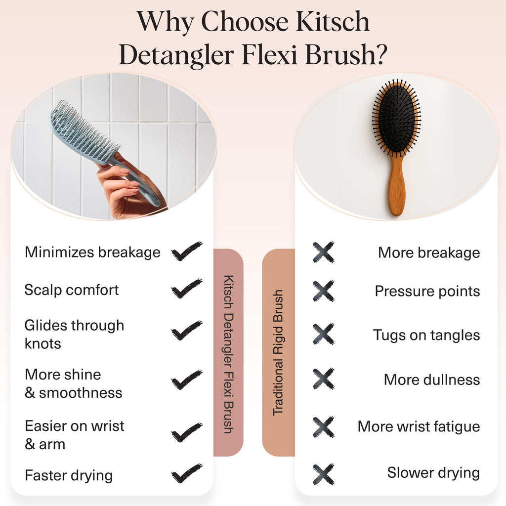 Kitsch Flexi Flow Detangler Brush, Hair Brushes For Women - Haze Blue | Brush Detangler for Women, Men & Kids, Curly Hair Brush w/ Bendable Frame, Bounce Curl Defining Brush for Wet or Dry Strands