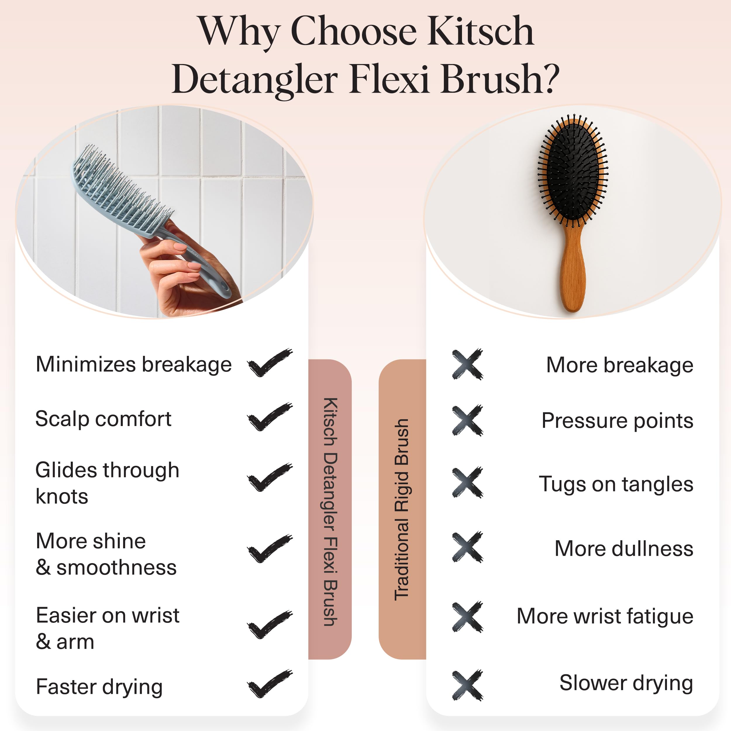 Kitsch Flexi Flow Detangler Brush, Hair Brushes For Women - Haze Blue | Brush Detangler for Women, Men & Kids, Curly Hair Brush w/ Bendable Frame, Bounce Curl Defining Brush for Wet or Dry Strands