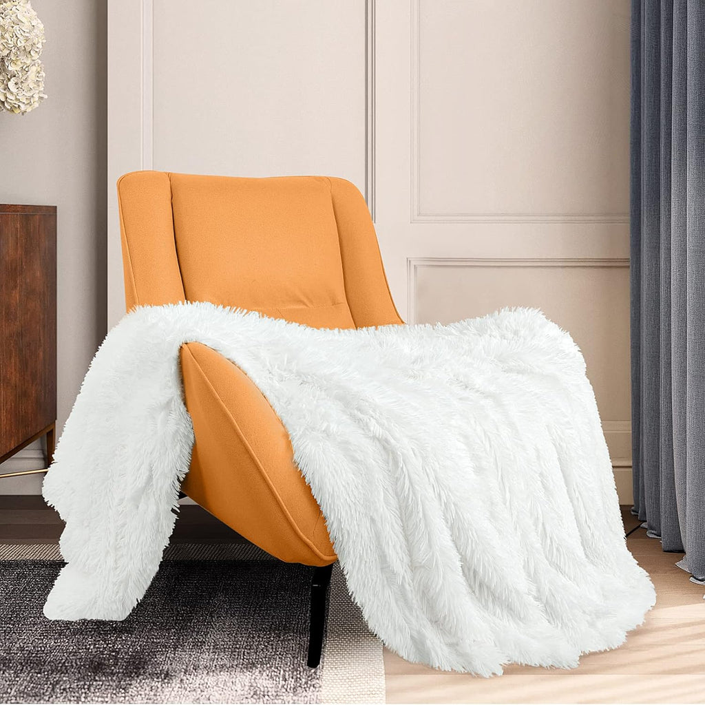 Buy now TOONOW Extra Soft Fuzzy Faux Fur Throw Blanket 50"x60", Reversible Lightweight Fluffy Cozy Plush Comfy Microfiber Fleece Decorative Shaggy Blanket for Couch Sofa Bed, Pure White at indiglob india